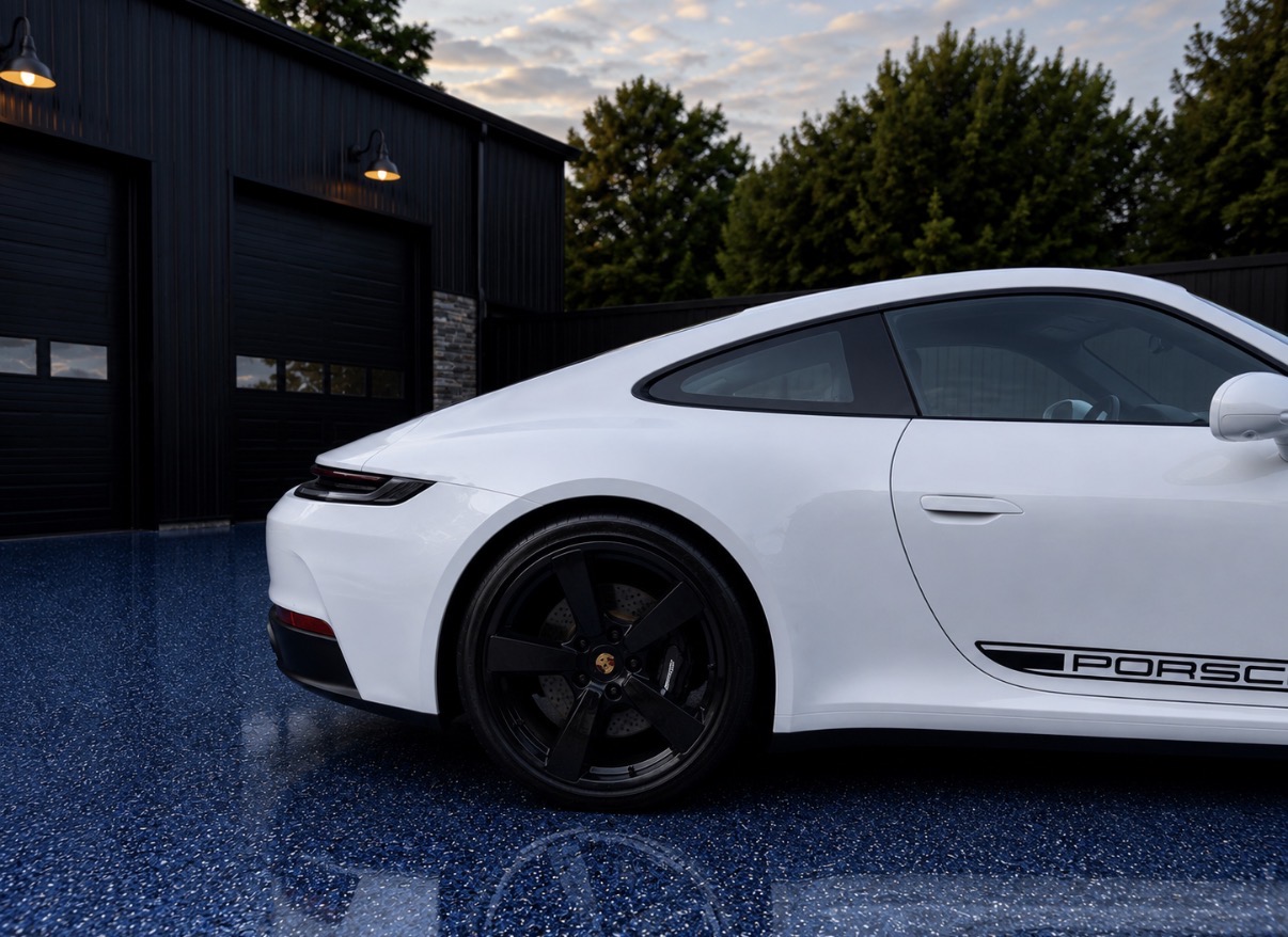 White Porsche 911 rear wheel and quarter panel after detail